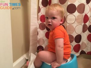 My baby is comfortable sitting on the Baby Bjorn smart potty, but he doesn't always pee or poop there.