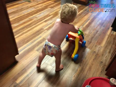 Right after a nap, the VTech baby push walker is the first toy he rushes to play with!