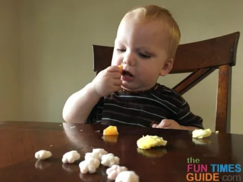 With baby led weaning, you want to cut things up into baby grasping sizes.