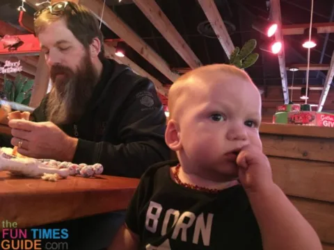Baby led weaning at restaurants is going much better than I had imagined. 