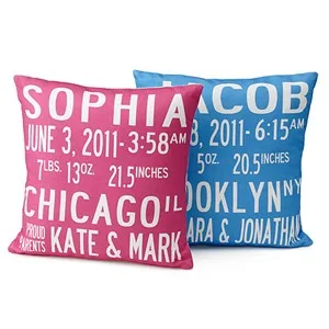 birth announcement pillows - baby shower gifts