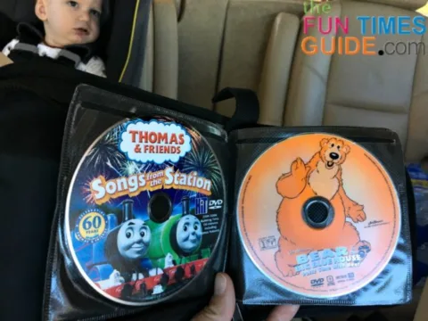 Kid-friendly DVD movies are great when traveling with a toddler in the car!