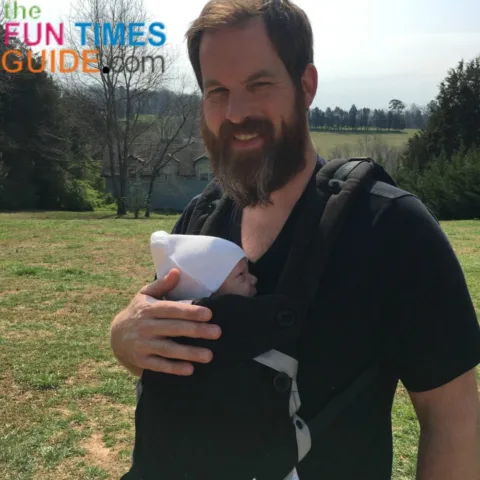 baby things list - dad wearing a baby carrier