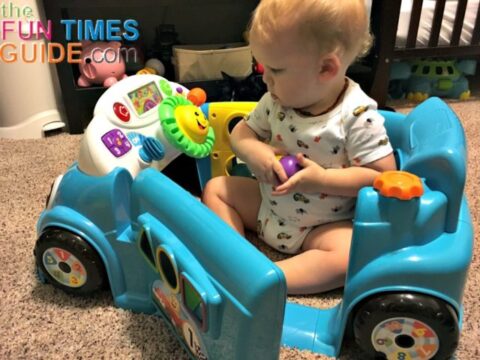 There are lots of fun things to play with inside and outside of the Fisher Price Laugh And Learn Car.