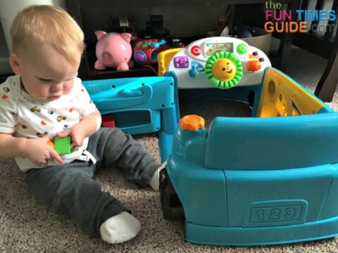 My son playing with the different shapes that come with the Fisher Price Crawl Around Car.