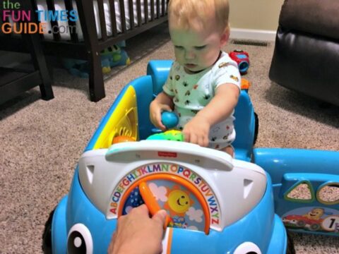 The windshield features the letters in the alphabet, the tires feature the numbers 1 through 10.