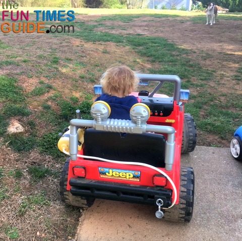 My son riding his Power Wheels Jeep ride-on-toy.