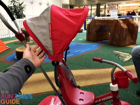 The Radio Flyer tricycle has a detachable stroller-style canopy.