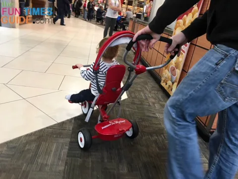 Our first outing with the Radio Flyer trike was our local mall.
