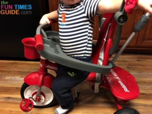 We decided to not use the wrap-around tray that comes with the Radio Flyer 4-in-1 trike.