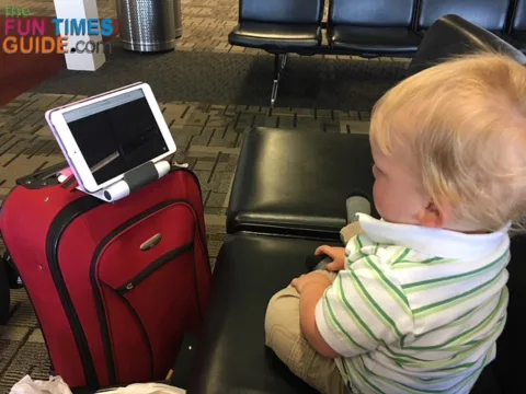 I brought plenty of distraction devices for my toddler's first airplane ride.