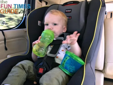 Toddler car rides require having snacks and water handy at all times.