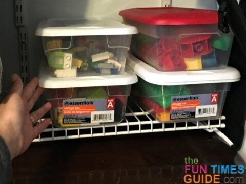 I keep the Duplo characters and other specialty Duplo pieces in clear Tupperware containers with lids.