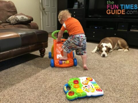My curious 16-month-old has found numerous different ways to play with this baby push walker.
