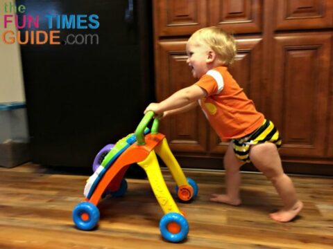 It wasn't long before he was running around like a baby boss pushing the VTech Learning Walker. 