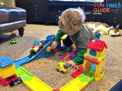 My favorite of all the VTech playsets is the Go Go Smart Wheels train set.