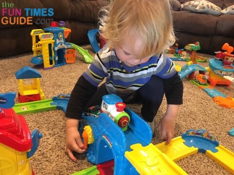 My 2-year-old loves all the interactive, movable parts on the VTech Go Go Smart Wheels playsets.